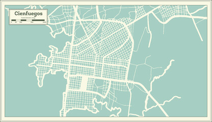 Cienfuegos Cuba City Map in Retro Style. Outline Map.