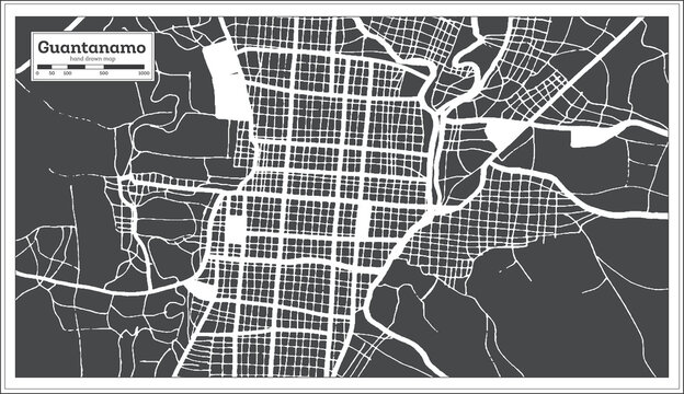 Guantanamo Cuba City Map in Retro Style. Outline Map.
