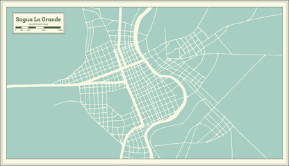 Sagua La Grande Cuba City Map in Retro Style. Outline Map.