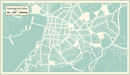 Santiago de Cuba City Map in Retro Style. Outline Map.