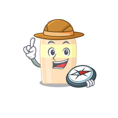 mascot design concept of toner explorer using a compass in the forest