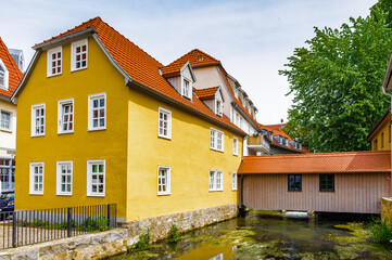 It's Beautiful nature and houses of the touristic part of the city of Erfurt, Germany. Erfurt is the Capital of Thuringia and the city was first mentioned in 742