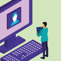 education on line technology with desktop