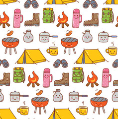 various camping tools seamless pattern