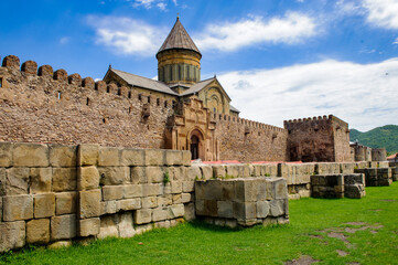 It's Wall of the Svetitskhoveli Cathedral (Living Pillar Cathedral), a Georgian Orthodox cathedral located in the historical town of Mtskheta, Georgia. UNESCO World Heritage