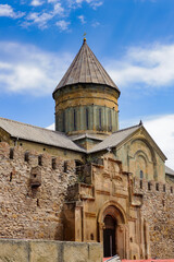 Fototapeta na wymiar It's Svetitskhoveli Cathedral (Living Pillar Cathedral), a Georgian Orthodox cathedral located in the historical town of Mtskheta, Georgia. UNESCO World Heritage