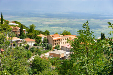 Fototapeta na wymiar It's Panoramic view of Sighnaghi, wine capital of Kakheti region in Georgia,