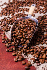 Roasted coffee beans.