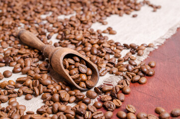 Roasted coffee beans.