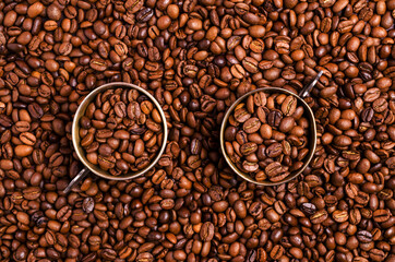 Roasted coffee beans.