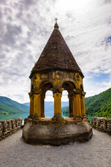 Fototapeta na wymiar It's Ananuri Castle, a castle complex on the Aragvi River in Georgia. UNESCO World heritage