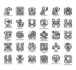 Set of Teamwork and cooperation thin line and pixel perfect icons for any web and app project.
