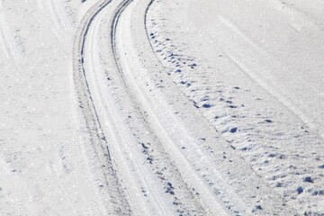 background, ski tracks in the snow