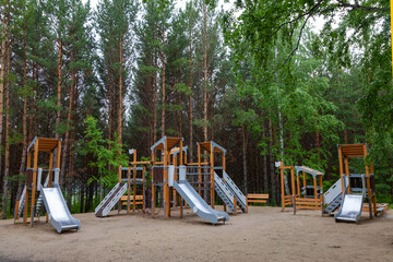 Fototapeta na wymiar Playground in the park. Krasnoyarsk, eco-park 