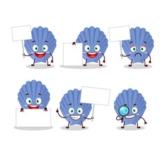 Blue shell cartoon character bring information board