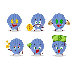 Blue shell cartoon character with cute emoticon bring money