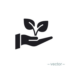 Leaf shoots with environmental protection signatures. Solid icon style. EPS 10