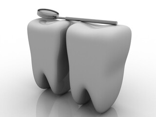 3d rendering Dental set, mirror with tooth, concept care 