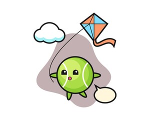 Tennis cartoon is playing kite