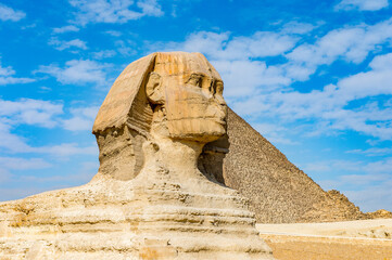 It's Great Sphinx of Giza, a limestone statue of a mythical creature with a lion's body and a human...