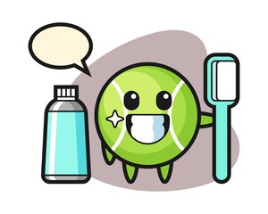 Tennis cartoon with a toothbrush