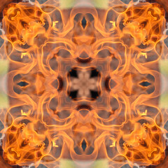 Psychedelic fire fractal mandala gradient bright red, orange, yellow colors on dark background. abstract element pattern