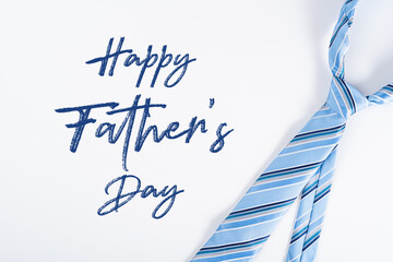 Happy Father Day background concept with blue necktie on white background with copy space for text.