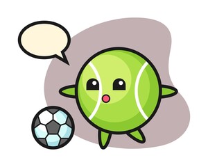 Tennis cartoon is playing soccer