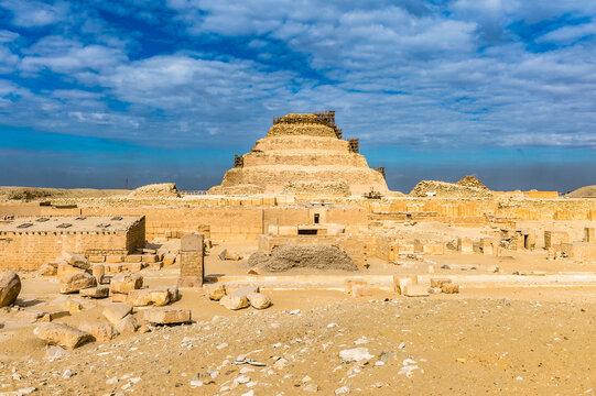 It's Pyramid of Djoser (Stepped pyramid), an archeological remain in the Saqqara necropolis, Egypt. UNESCO World Heritage