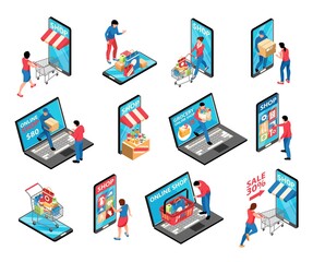 Online Shopping Isometric Icons