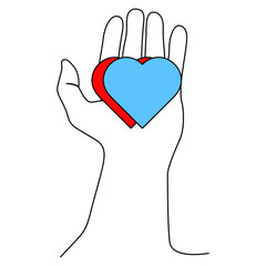 Obraz premium one line continuous drawing left hand holding red love and blue love
