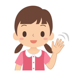 笑顔で手を振って挨拶する女の子
