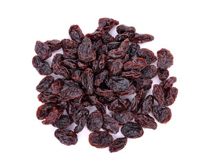 Dried raisins on white background,Top view