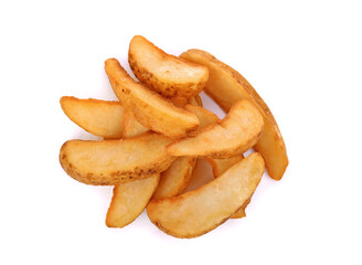 Fried potato wedges isolated on white background