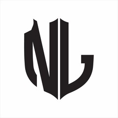NL Logo Shield style Monogram design template on white background