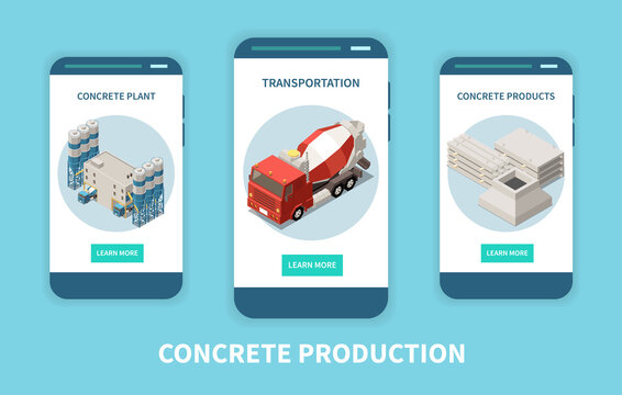 Concrete Cement Production Isometric Banner Set