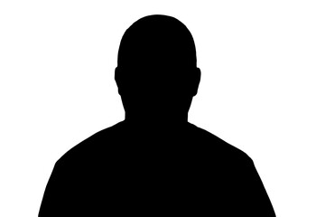 Black silhouette of an adult anonymous man on a white background