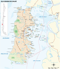 Vector road map of the Chilean island of Chiloe, Chile