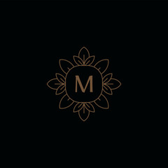 Fototapeta premium Hipster monogram M letters initials, boutique M logo floral fame wedding invitation emblem mockup.