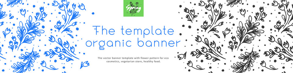 Fototapeta na wymiar Banner organic ingredients, template design for healthy food concept, vegetarian food banner for eco store and market, eco-friendly background, green thinking concept, environmentally friendly banner.