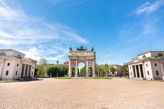 Arco della Pace or "Arch of Peace" in Milan, Italy. City Gate of Milan.