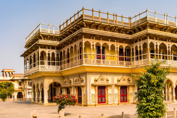 Fototapeta na wymiar It's Mubarak Mahal at the City Palace, a palace complex in Jaipur, Rajasthan, India. It was the seat of the Maharaja of Jaipur, the head of the Kachwaha Rajput clan.