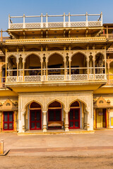 Obraz premium It's Mubarak Mahal at the City Palace, a palace complex in Jaipur, Rajasthan, India. It was the seat of the Maharaja of Jaipur, the head of the Kachwaha Rajput clan.