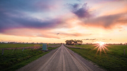 Sunset over a field in rural Australia