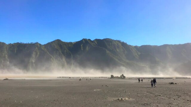the so-called sea of sand around active Bromo volcano on the Java island in Indonesia. Shot on a phone