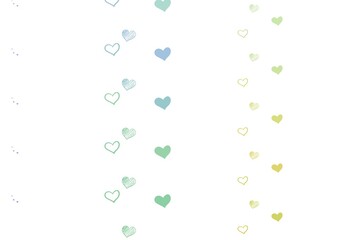 Light Multicolor vector template with doodle hearts.