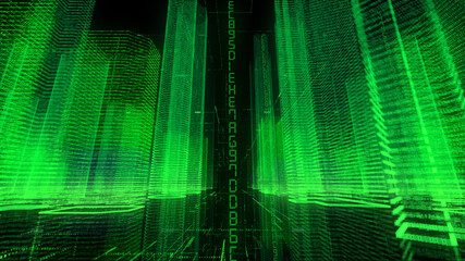 バイナリ　ビル群　背景素材　バーチャル