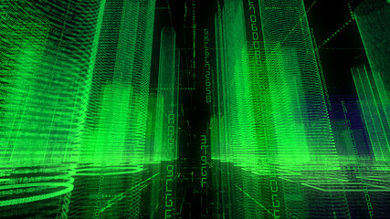 バイナリ　ビル群　背景素材　バーチャル