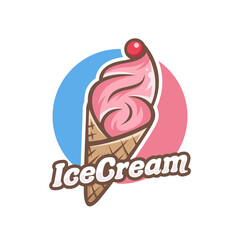 ice cream  gelato with fresh cherry logo illustration vector template