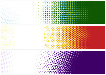 Web Banner Design Template with Halftone Pattern - Set of Three Abstract Illustrations with Colorful Dotted Effect, Vector